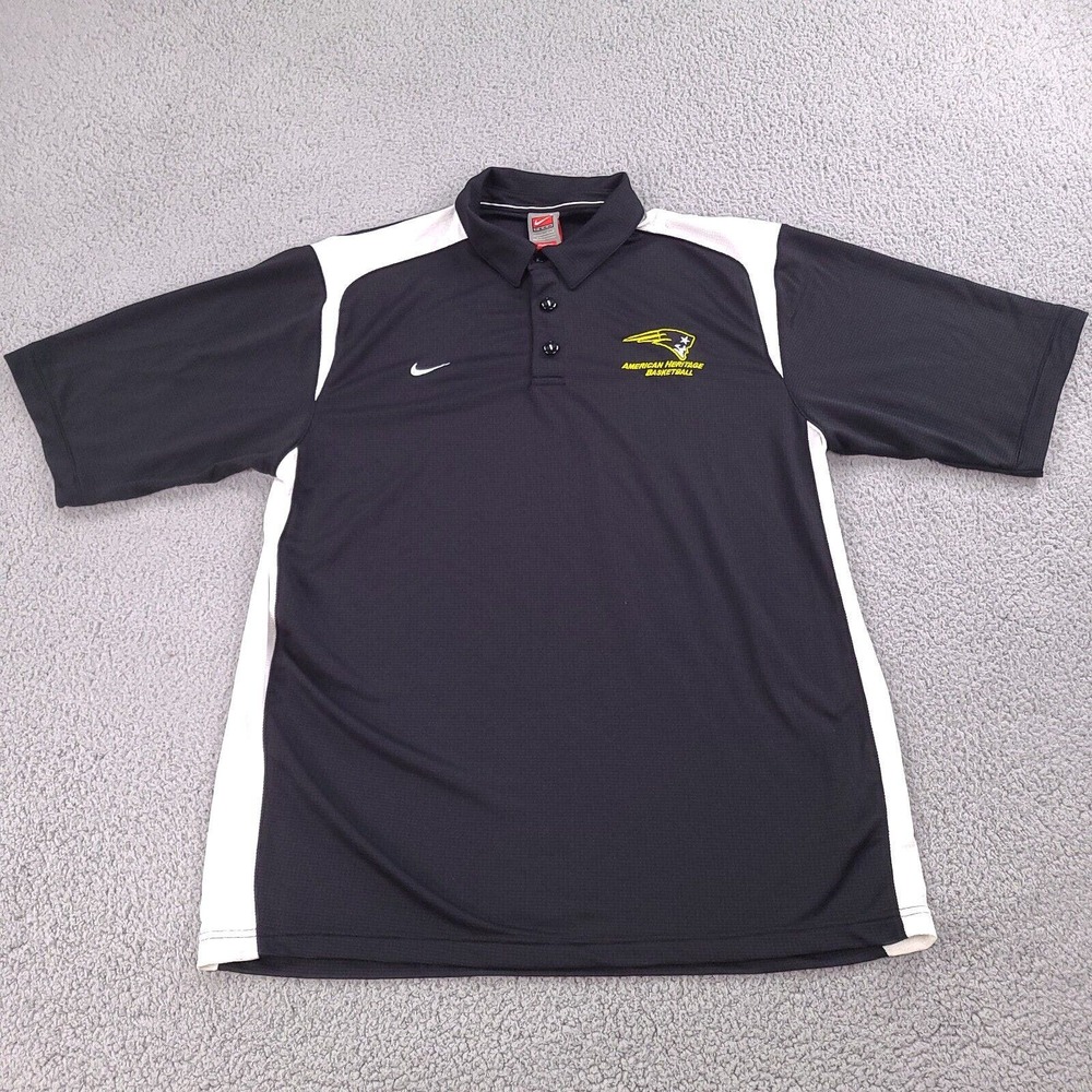 American Heritage Basketball Nike Team Polo Shirt Men's Large Black Fit Dry Golf